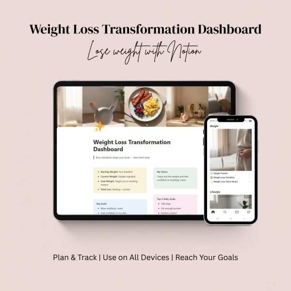 Weight Loss Notion Template | Aesthetic Fitness Planner & Wellness Dashboard