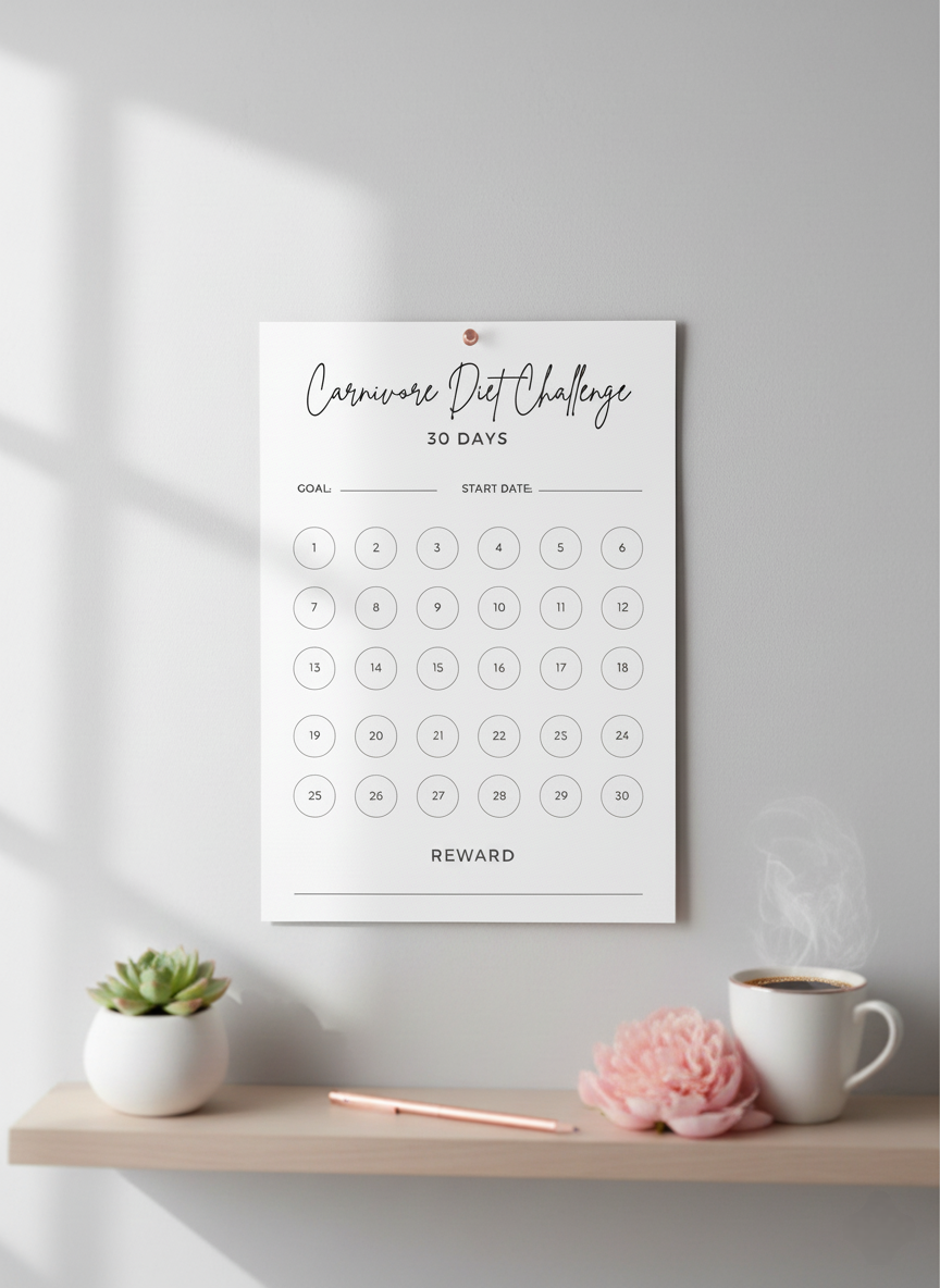 30 Day Carnivore Diet Tracker Printable | Meat-Based, Keto & Zero Carb Planner
