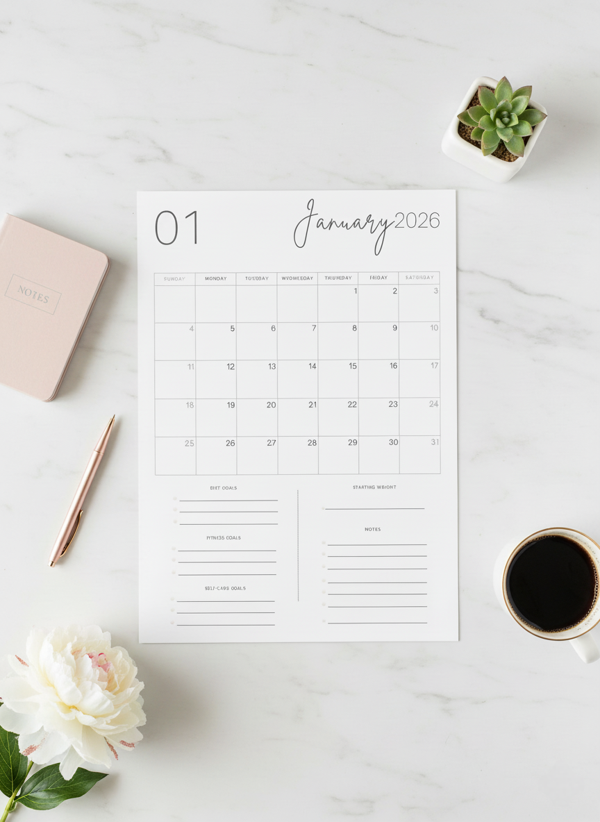 2026 Printable Weight Loss Calendar | Monthly Diet, Fitness & Self-Care Planner - Image 8