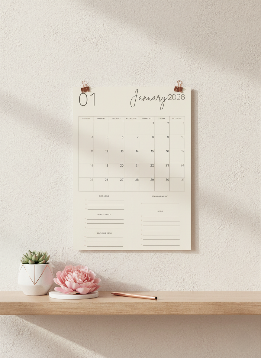 2026 Printable Weight Loss Calendar | Monthly Diet, Fitness & Self-Care Planner - Image 11