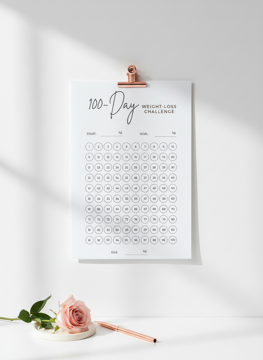 100 Day Weight Loss Tracker Printable | Habit & Goal Planner for Sustainable Wellness
